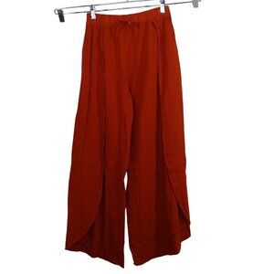 Hixcatl Crinkle Brown Rust Pants Pull On Women Size XS Cotton Made In Mexico